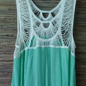 Mirror Image Boho Mint Green Crochet Coverup Dress | Size L